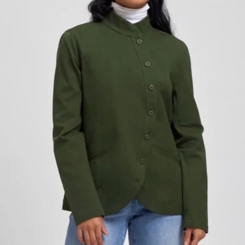 Universal Standard Green Stretch Button Front Jac… - image 2